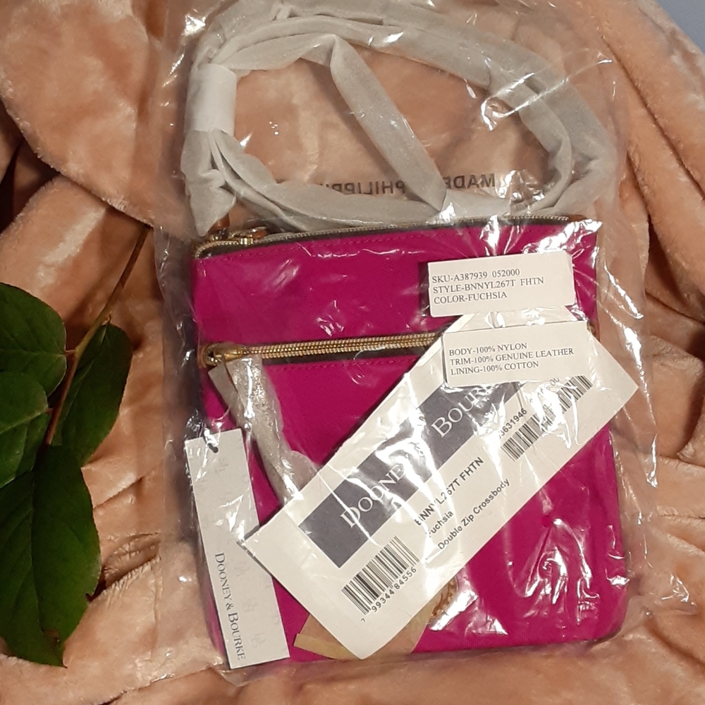 NWT Dooney & Bourke double Zip crossbody Fuschia